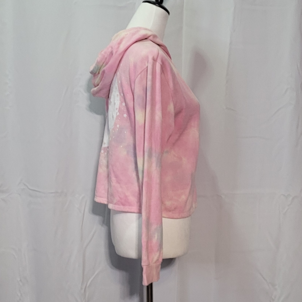 Star Wars Women's Pink Semi-Crop Tie-Dye Pullover Hoodie Size Small/Medium EUC - Picture 9 of 15